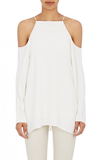 THE ROW Krauss Cutout-Shoulder Top in white. Cold shoulder tops | cut out style | designer fashion