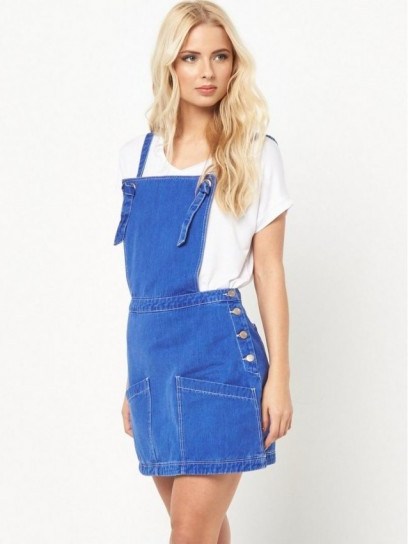 V by Very Denim Pinafore Mini Dress. Blue pinafores | casual dresses | dungaree style | weekend fashion - flipped