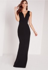 Missguided v plunge maxi dress black. Long plunging dresses | evening glamour | glamorous occasion wear | deep V front neckline | low cut necklines