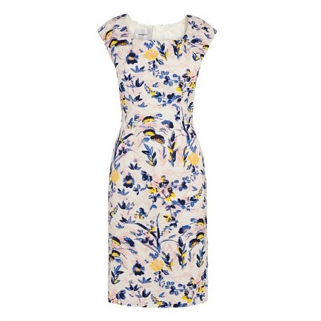 L.K. Bennett Val Floral Print Dress ~ purple yellow & pink flowers ~ printed dresses ~ fitted fashion ~ smart style workwear ~ elegant occasion clothing ~ cap sleeves - flipped