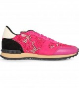 VALENTINO Floral-lace studded trainers Fuschia ~ sports luxe ~ hot pink sneakers