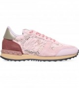 VALENTINO Lace-detail suede and leather trainers in pale pink. Sports luxe | casual flat shoes | designer sneakers | weekend flats