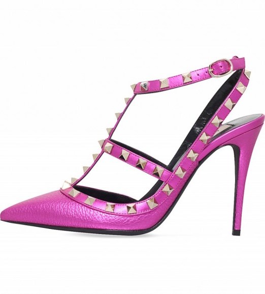VALENTINO Rockstud 100 leather courts Fushia ~ bright pink court shoes ~ studded high heels ~ luxe style stilettos - flipped
