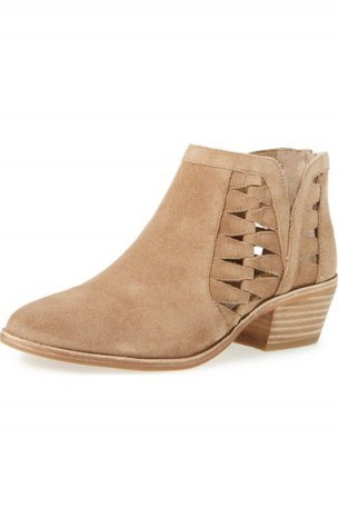 Vince Camuto Peera Suede Cutout Bootie – chunky mid heel – Western style ankle boots – womens autumn | winter footwear – designer fashion – casual shoes – great with denim - flipped