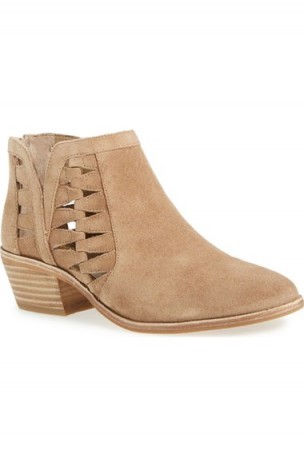 Vince Camuto Peera Suede Cutout Bootie – chunky mid heel – Western style ankle boots – womens autumn | winter footwear – designer fashion – casual shoes – great with denim