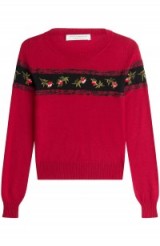 PHILOSOPHY DI LORENZO SERAFINI Virgin Wool Pullover with Embroidery. Red jumpers | designer knitwear | floral embroidered sweaters | womens pullovers | casual luxe | knitted fashion | autumn / winter style