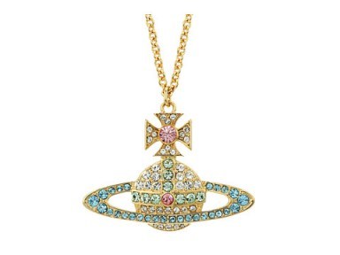 Vivienne Westwood Kika Large Pendant Necklace ~ orb emblem pendants ~ designer bling jewellery ~ long rhinestone necklaces ~ rhinestones - flipped