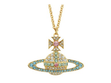 Vivienne Westwood Kika Large Pendant Necklace ~ orb emblem pendants ~ designer bling jewellery ~ long rhinestone necklaces ~ rhinestones