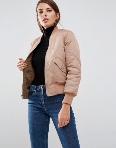 Whistles Carter Reversible Bomber in nude – pale pink jackets – casual fashion – autumn & winter coats - flipped