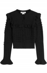 PHILOSOPHY DI LORENZO SERAFINI Wool Textured Knit Pullover with Sheer Front in black. Romantic style knitwear | feminine jumpers | ruffled knits | designer sweaters | autumn / winter fashion