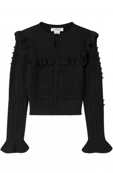 PHILOSOPHY DI LORENZO SERAFINI Wool Textured Knit Pullover with Sheer Front in black. Romantic style knitwear | feminine jumpers | ruffled knits | designer sweaters | autumn / winter fashion - flipped