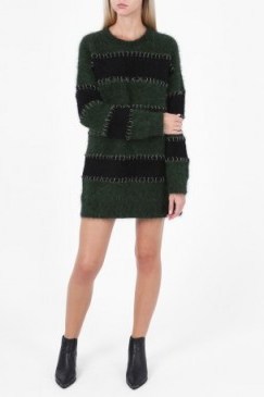 ALEXANDER WANG Mohair Green & Black Stripe Rugby Sweater Dress. Knitted fashion | designer knitwear | autumn/winter fashion | long sleeve crew neck jumper dresses - flipped