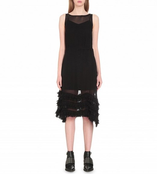 ALLSAINTS Emrys frill-hem sheer dress black – lbd – semi sheer dresses – frilled fashion – asymmetric hem – frills - flipped