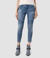 ALLSAINTS Biker Destroyed Cropped Jeans indigo blue – skinny moto jeans – cropped leg – distressed blue denim – on-trend fashion – casual Autumn clothing