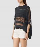 ALLSAINTS Sheer Jumper cinder black marl – modern style jumpers – semi sheet tops – on-trend fashion – see-through panels – paneled design – draped style