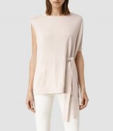 ALLSAINTS Shera Top almond pink marl – chic knitwear – Autumn tops – side tie belted knits – knitted fashion – luxe style clothing – deconstructed sleeves
