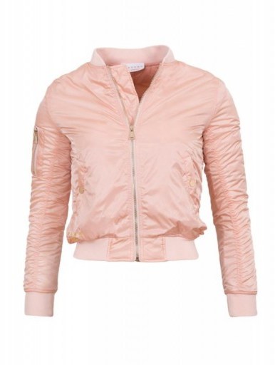 Amour London Pink Silky Bomber Jacket with ribbed trim. On trend jackets | casual fashion | cropped style | autumn outerwear | trending now - flipped