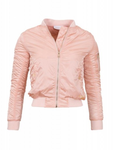Amour London Pink Silky Bomber Jacket with ribbed trim. On trend jackets | casual fashion | cropped style | autumn outerwear | trending now
