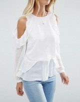 ASOS Ivory Blouse with Ruffle Cold Shoulder ~ round neck open shoulder tops ~ trending fashion ~ ruffled blouses ~ feminine ruffles