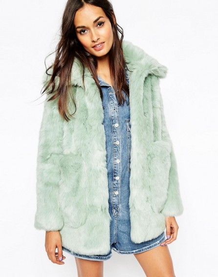 ASOS Coat in Pastel Faux Fur mint green. Fluffy coats | warm winter ...