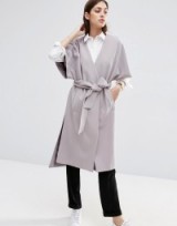 ASOS Duster Coat with Kimono Sleeve grey. Wide sleeved coats | tie belt | belted outerwear | long wrap style jackets | effortless style | chic fashion