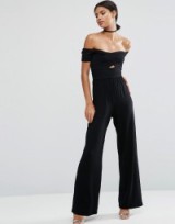 ASOS Black Jersey Jumpsuit with Wrap Bardot and Twist Top and Wide Leg ~ off the shoulder jumpsuits ~ going out fashion ~ on-trend clothing ~ evening style
