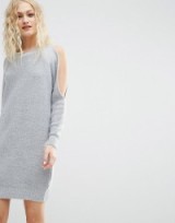ASOS Grey Jumper Dress with Cold Shoulder ~ knitted open shoulder dresses ~ trending knitwear fashion ~ sweater dress