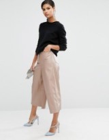 ASOS Premium Leather Look Culottes in neutral – Faux leather fashion ~ cropped pants ~ crop hem trousers ~ wide leg
