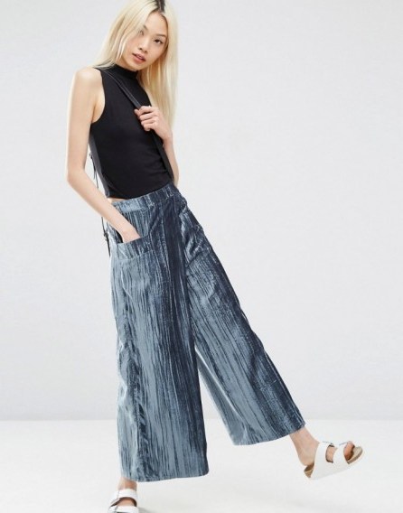 ASOS Velvet Pleated Wide Leg Trousers teal ~ womens on-trend fashion ~ wrap front pants ~ trends for Autumn 2016 - flipped