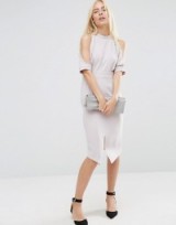 ASOS Silver Grey Wiggle Dress with Cold Shoulder ~ open shoulder dresses ~ trending fashion