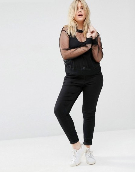 ASOS CURVE Sheer Mesh Sweat Top With Rib Neck And Cuff black ~ plus size tops ~ see-through sweatshirts ~ mesh overlay fashion ~ semi sheer clothing - flipped