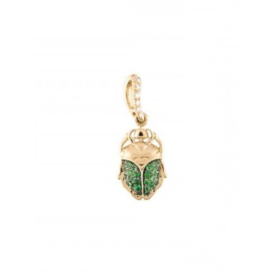 AURELIE BIDERMANN Mini Scarab Diamond Pendant. Small insect pendants | fine jewelry | diamonds | green tsavolite gemstone jewellery | gemstones | 18kt yellow gold - flipped