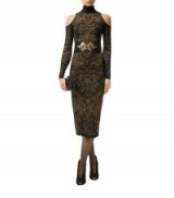 Balmain Lace Knit Cold Shoulder Dress ~ luxe style dresses ~ fitted fashion ~ designer evening wear ~ black lace ~ luxury occasion wear ~ open shoulder