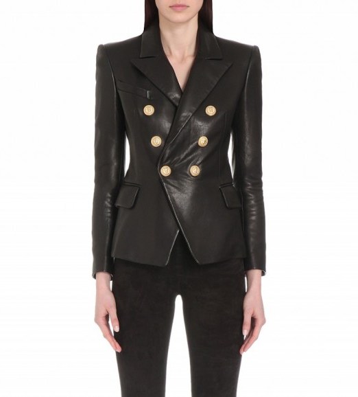 BALMAIN Leather suit jacket noir – smart black leather jackets – designer blazers – autumn outerwear – womens luxury fashion - flipped