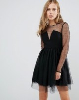 BCBG Generation Tulle Tutu Dress With Sheer Body – semi sheer black dresses – fit and flare – going out fashion