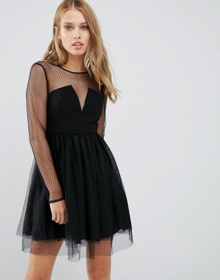 BCBG Generation Tulle Tutu Dress With Sheer Body – semi sheer black dresses – fit and flare – going out fashion - flipped