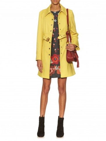 REDVALENTINO Belted twill coat in lemon-yellow. Belted coats | stylish outerwear | Autumn tones | autumnal colours | designer fashion - flipped