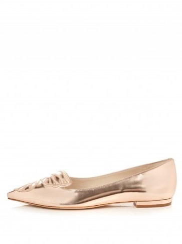 SOPHIA WEBSTER Bibi Butterfly rose gold metallic-leather pointed toe flats ~ luxe flat shoes ~ designer footwear ~ chic accessories ~ metallics - flipped