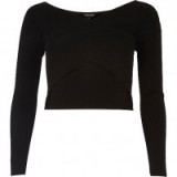 River Island Black bardot wrap crop top. Off the shoulder tops | cropped fashion | on trend clothing | trending now