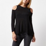 River Island Black cold shoulder soft peplum top. On trend tops | womens fashion trending now | open shoulder style | trendy casual clothing