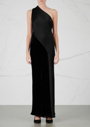STELLA MCCARTNEY Black one-shoulder velvet and satin gown ~ long designer dresses ~ luxe occasion gowns ~ event fashion - flipped