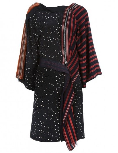 3.1 PHILLIP LIM Black Patchwork Kimono Zip Dress black ~ kimono inspired dresses ~ designer fashion ~ mixed prints ~ stylish clothing ~ effortless style clothing - flipped