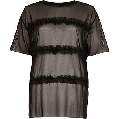 River Island Black sheer frill T-shirt ~ see-through tees ~ frilled t-shirts ~ ruffled tops ~ trending fashion ~ on trend style - flipped