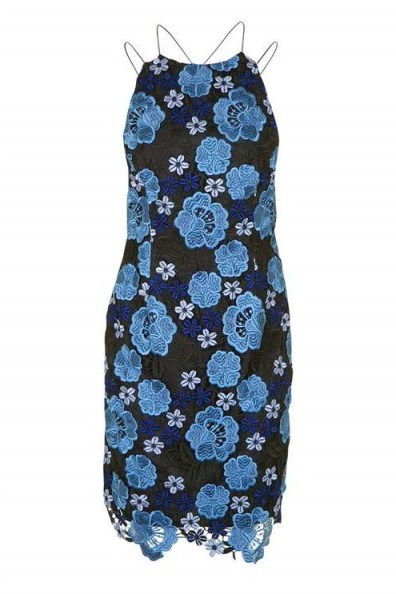 Topshop Blue Pansy Print Slip Dress. Floral lace cami dresses | going out fashion | on-trend evening clothing | strappy cross back feature | fitted | thin straps - flipped