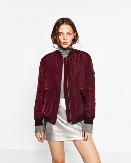 ZARA wine bomber jacket. Dark red casual jackets | Autumn/Winter fashion | on-trend outerwear | weekend style clothing