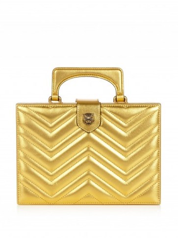 GUCCI Broadway gold metallic-leather handle top box clutch ~ metallics ~ luxe handbags ~ statement bags ~ luxury designer accessories - flipped