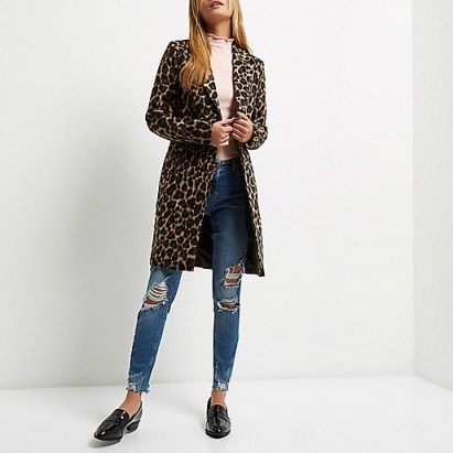 River Island Brown leopard print wool overcoat. Animal printed coats | autumn outerwear | autumnal colours | street style fashion | brown and black prints - flipped