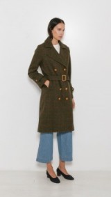 Caron Callahan McGraw Trench. Olive-green check coats | autumn fashion | winter outerwear | autumnal colours | belted |