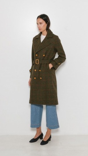 Caron Callahan McGraw Trench. Olive-green check coats | autumn fashion | winter outerwear | autumnal colours | belted | - flipped