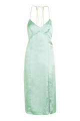 Topshop Chain Back Slip Dress in mint. Light green cami dresses | on-trend fashion | silky fabric | thin straps | strappy style | spaghetti strap